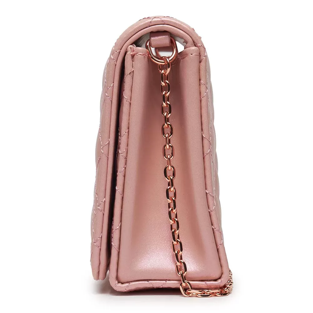 Clutch Donna con Tracolla LOVE MOSCHINO linea Shiny Quilted colore Rose Gold Laminato