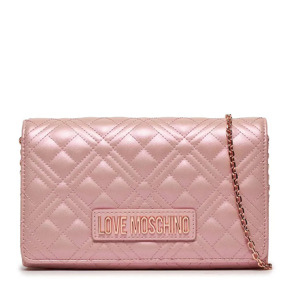 Clutch Donna con Tracolla LOVE MOSCHINO linea Shiny Quilted colore Rose Gold Laminato