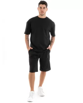 Completo Set Coordinato Uomo Completino Basic T-Shirt Bermuda Nero GIOSAL-OU2315A