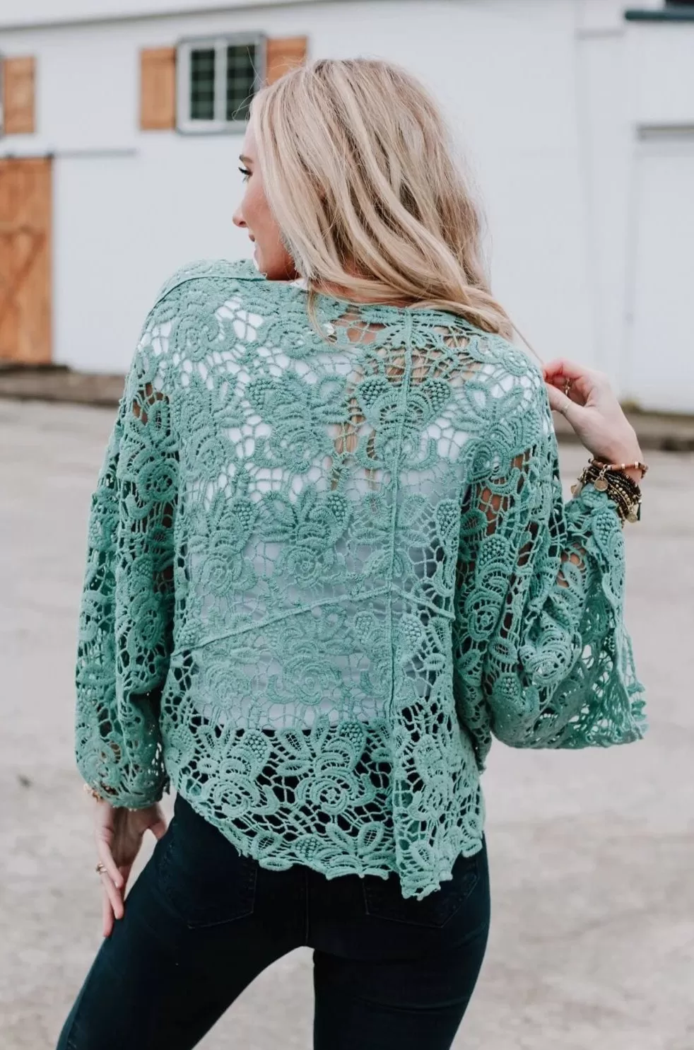 Crochet Petal Kimono Wrap - Mint