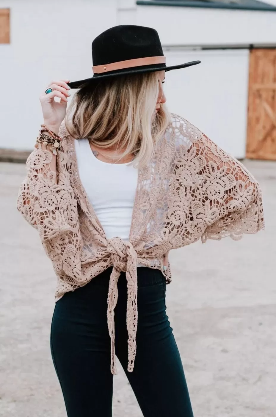 Crochet Petal Kimono Wrap - Mocha