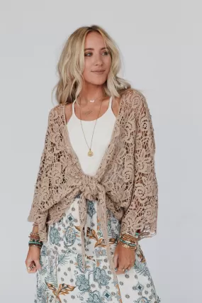 Crochet Petal Kimono Wrap - Mocha