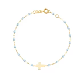 Cross Charm Classic Gigi Baby Blue bracelet, Yellow Gold, 6.7"