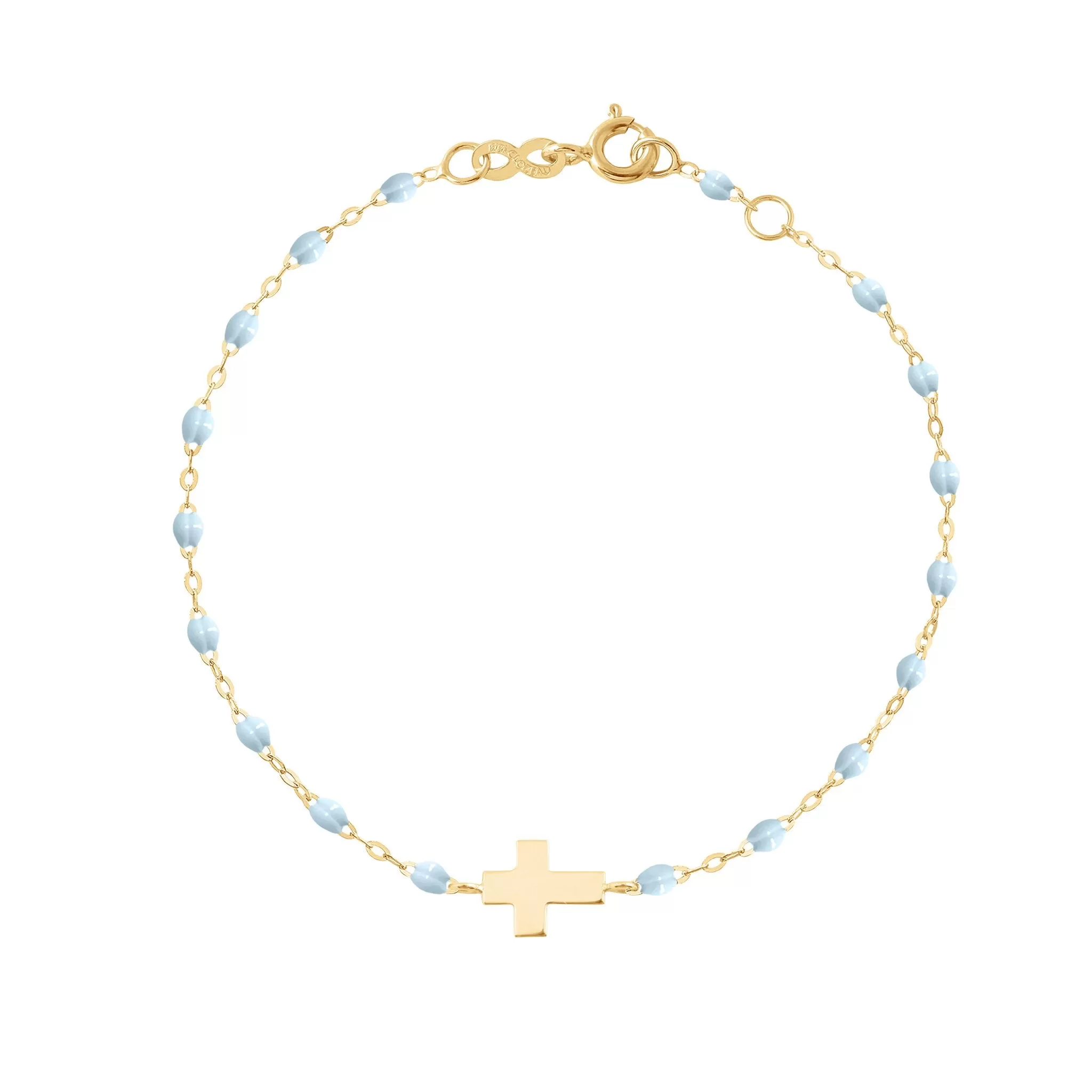 Cross Charm Classic Gigi Baby Blue bracelet, Yellow Gold, 6.7"