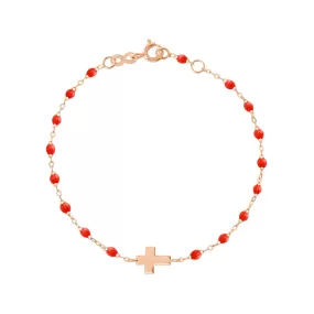 Cross Charm Classic Gigi Coral bracelet, Rose Gold, 6.7"