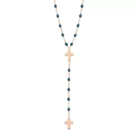 Cross Charm Classic Gigi Jeans rosary, Rose Gold, 16.5"