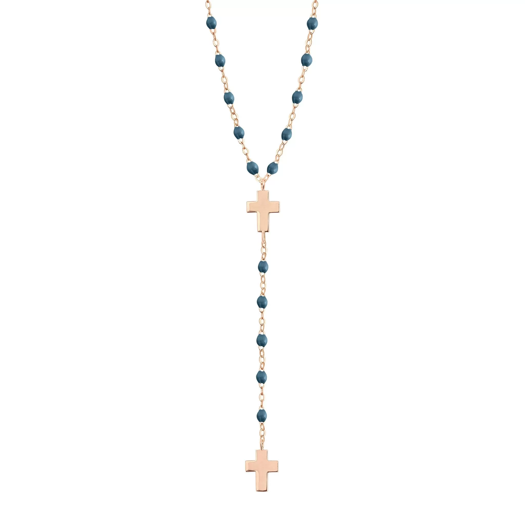 Cross Charm Classic Gigi Jeans rosary, Rose Gold, 16.5"