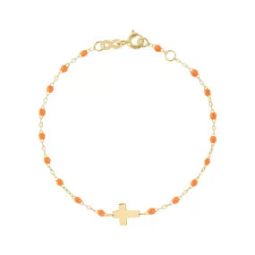 Cross Charm Classic Gigi Orange bracelet, Yellow Gold, 6.7"