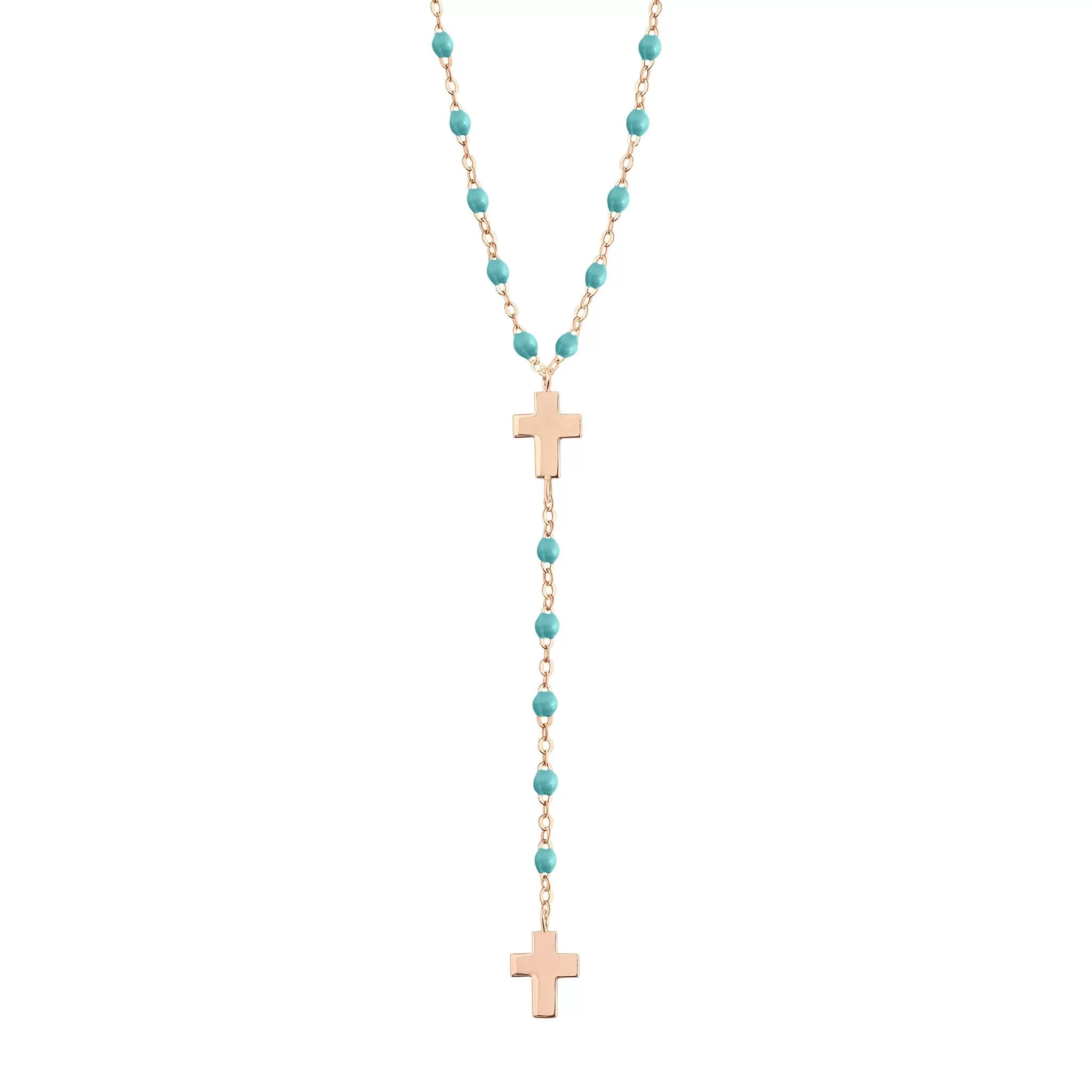 Cross Charm Classic Gigi Turquoise Green rosary, Rose Gold, 16.5"