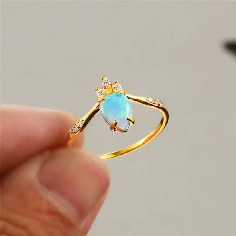 Crowning Blue Fire Opal Gold Ring - 925 Sterling Silver