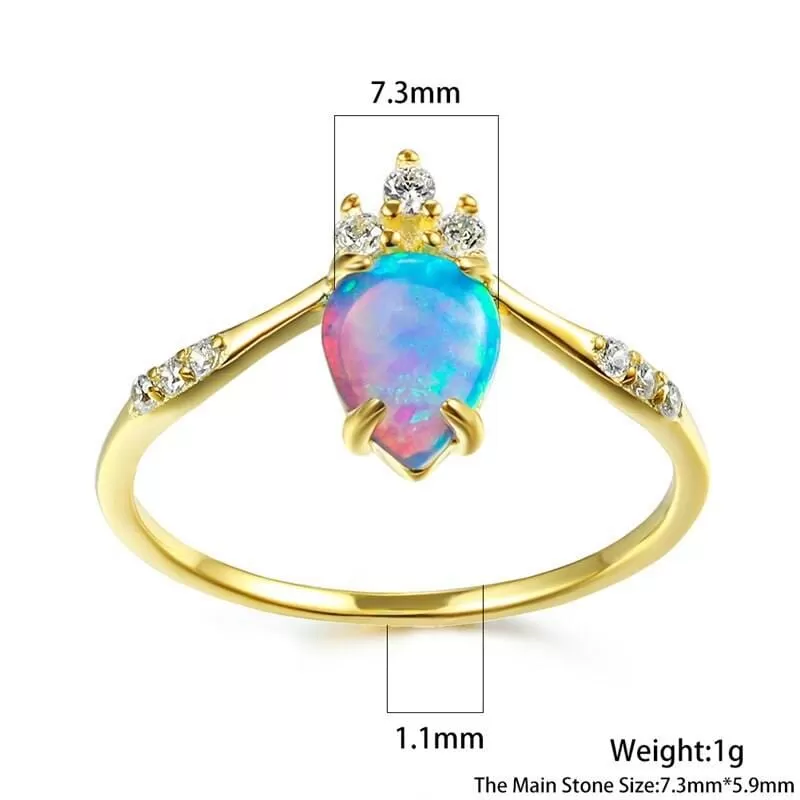 Crowning Blue Fire Opal Gold Ring - 925 Sterling Silver