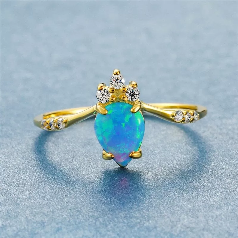 Crowning Blue Fire Opal Gold Ring - 925 Sterling Silver