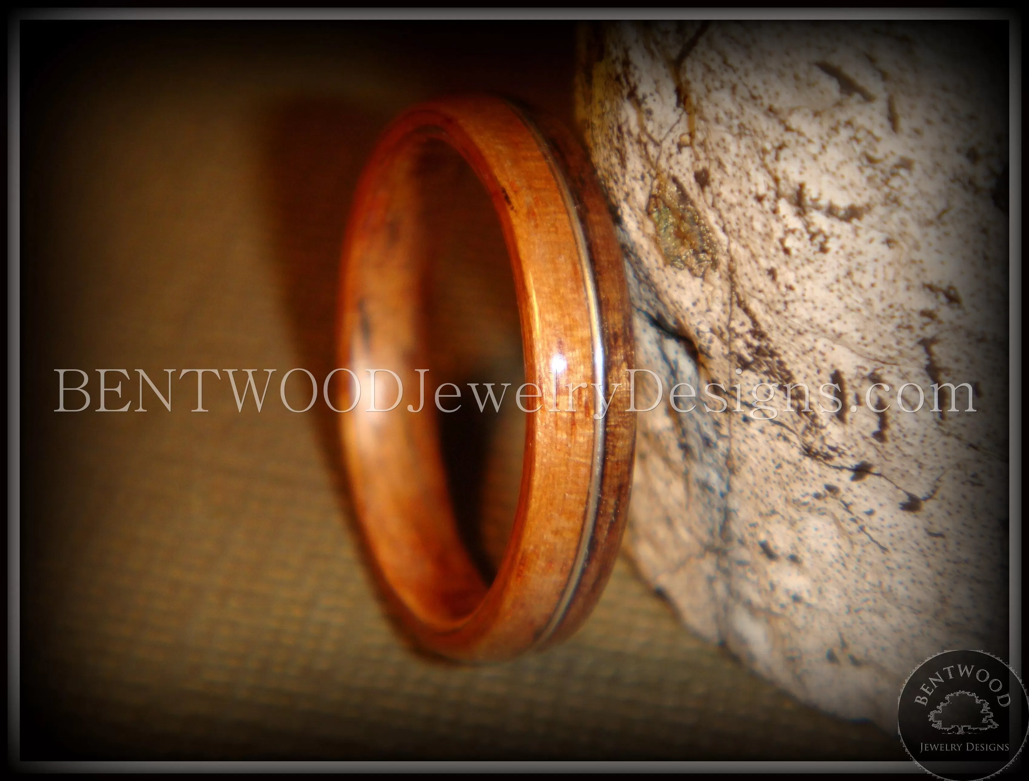 Custom Order Tazzy Bentwood Ring - India Grace Rosewood Wood Ring with High E Guitar String Inlay