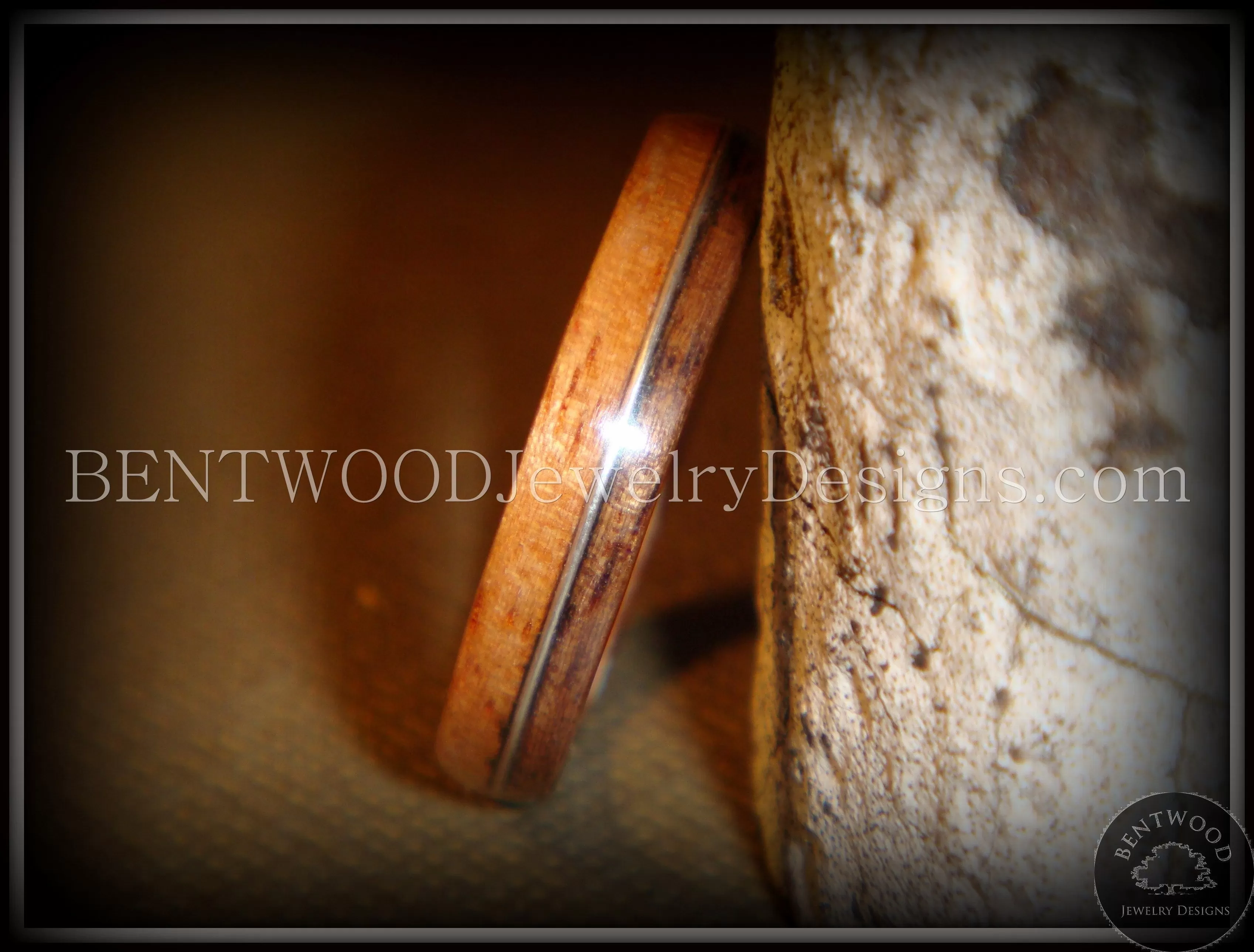 Custom Order Tazzy Bentwood Ring - India Grace Rosewood Wood Ring with High E Guitar String Inlay