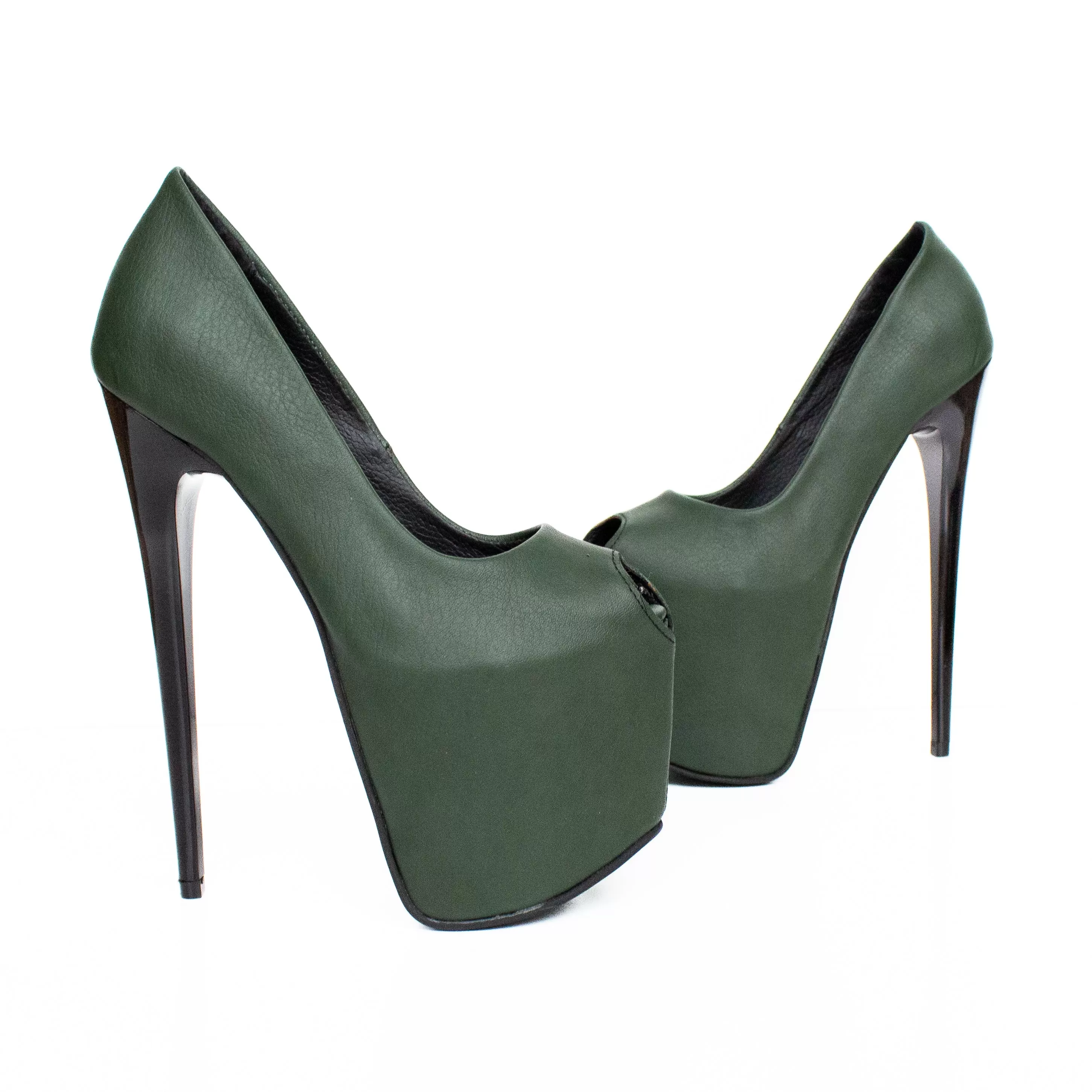 Deep Green Peep Toe Platform Heels