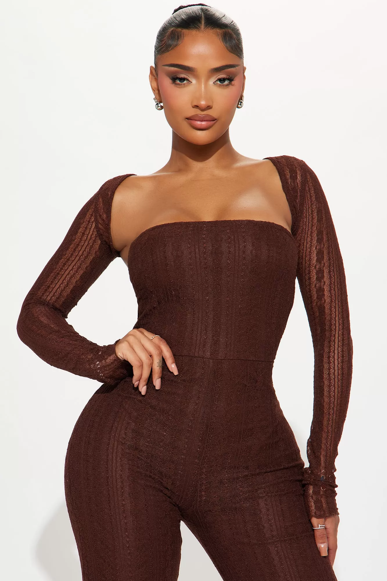 Deja Lace Jumpsuit Set - Chocolate