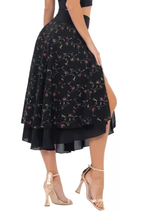 Delicate Floral Embroidered Georgette Two-layer Skirt (L)