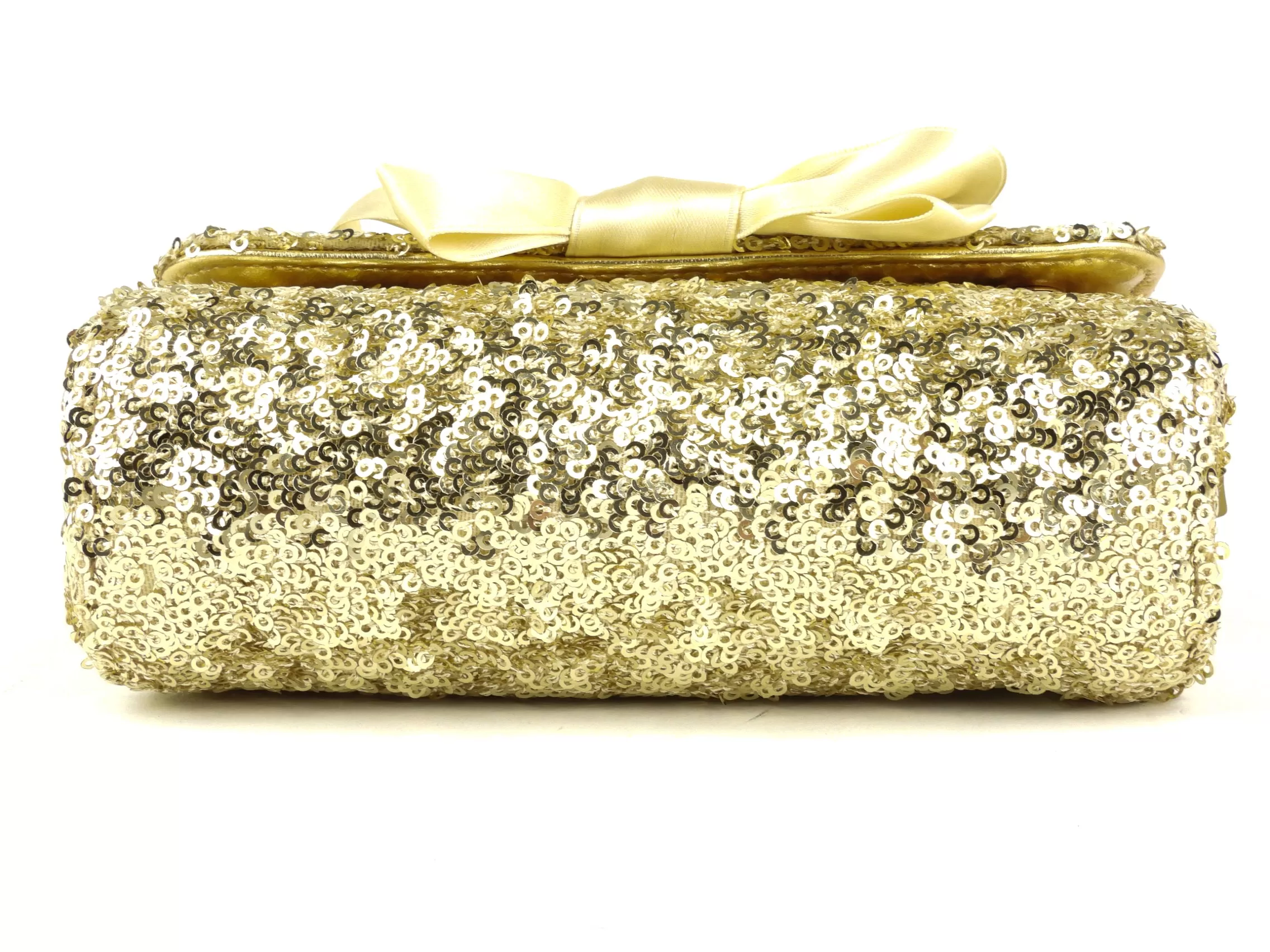 Dolce and Gabbana Gold Metallic Sequin Leather Bow Small Shoulder Flap Bag