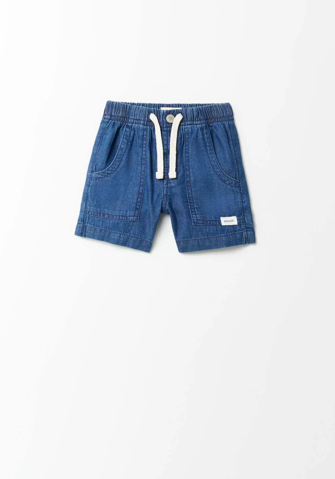 Drawstring Denim Shorts - Blue