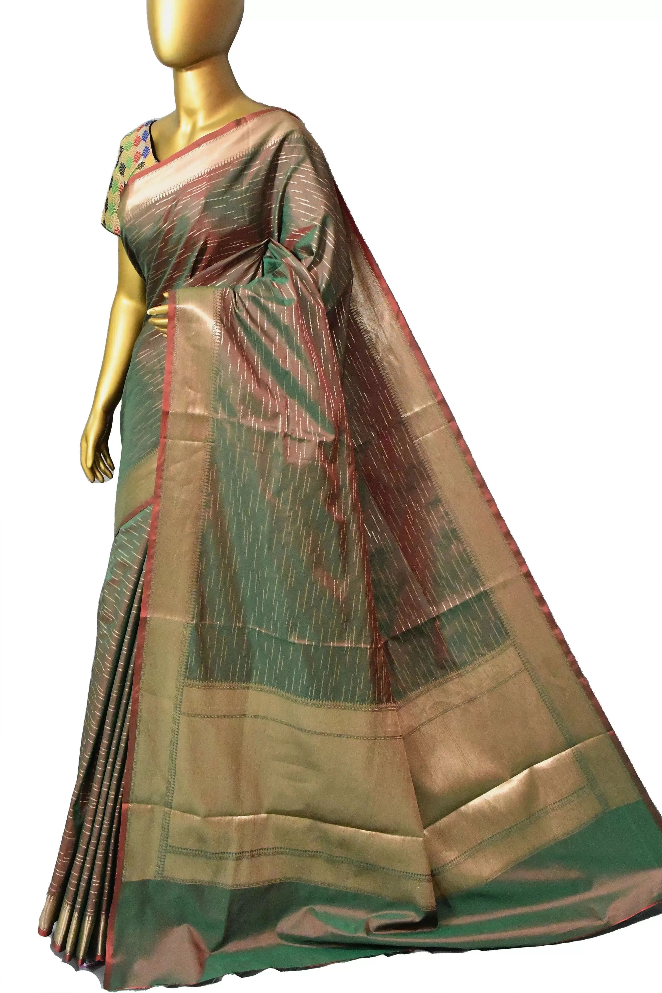 Dual Tone Maroon & Green Color Tanchoi Jamewar Saree