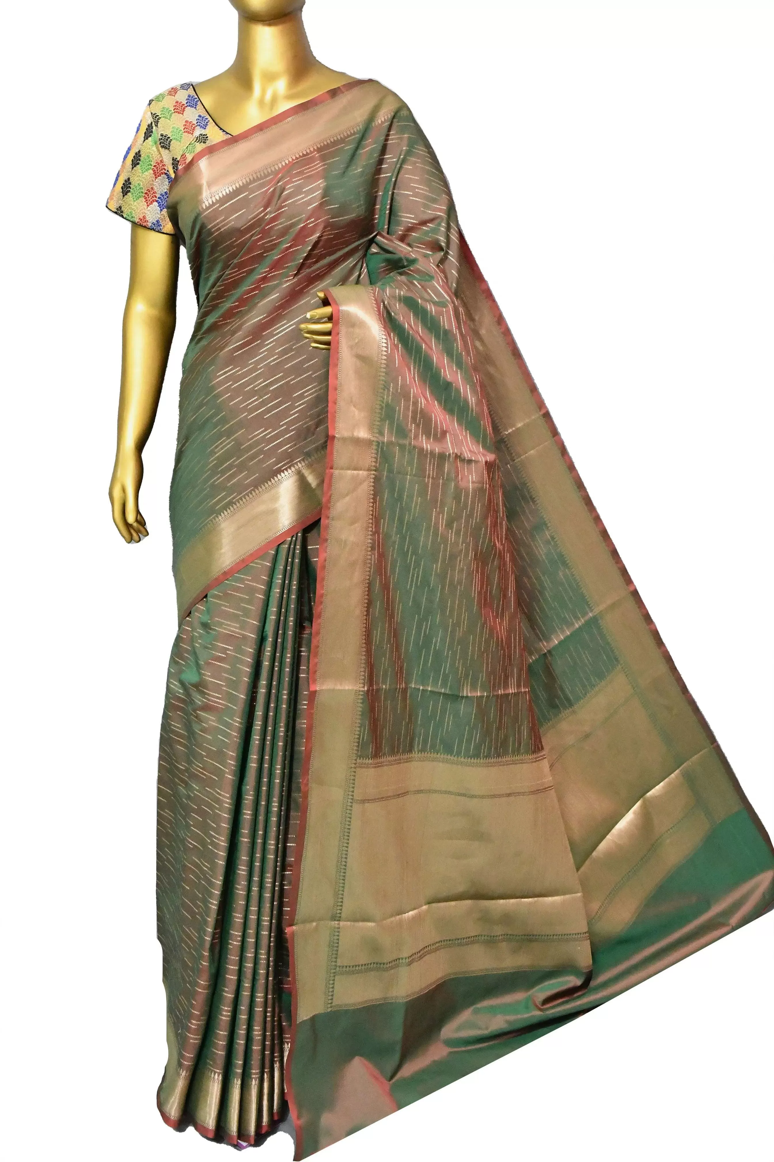 Dual Tone Maroon & Green Color Tanchoi Jamewar Saree