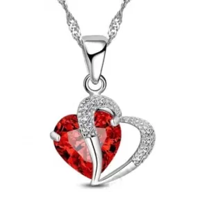 Elegant Ruby Love Pendant Necklace - 925 Sterling Silver