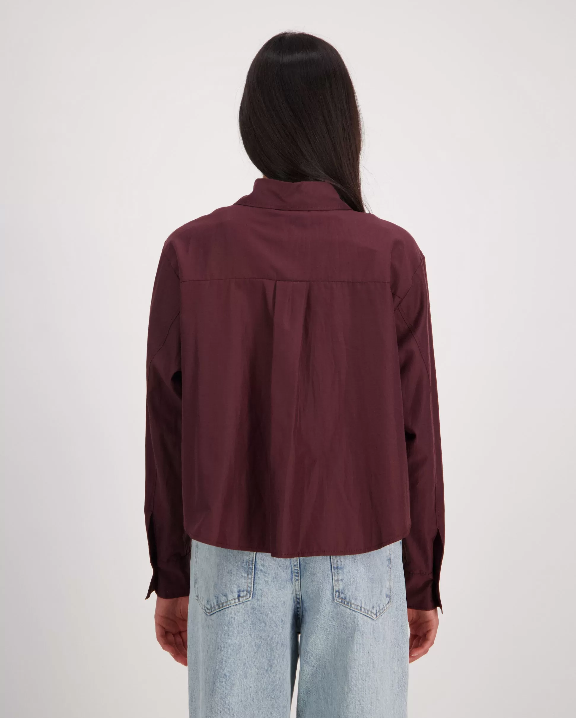 EMBROIDERED CHIC TAFFETTA BOXY SHIRT / CACAO