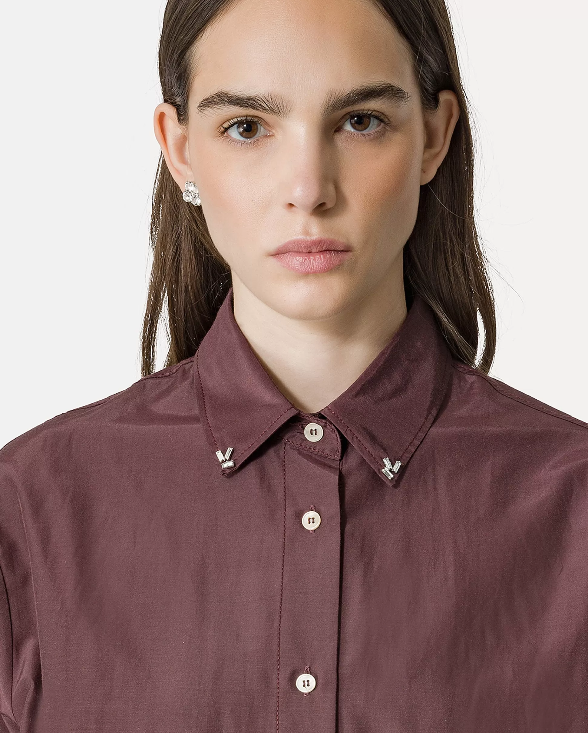 EMBROIDERED CHIC TAFFETTA BOXY SHIRT / CACAO