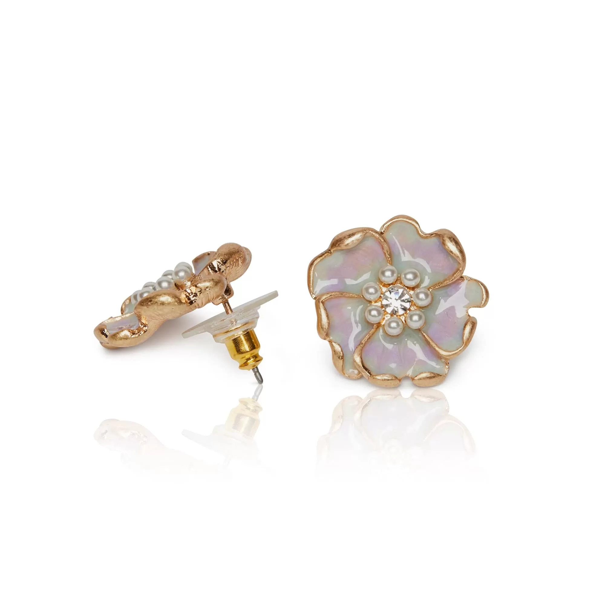 Enamel flower stud earrings