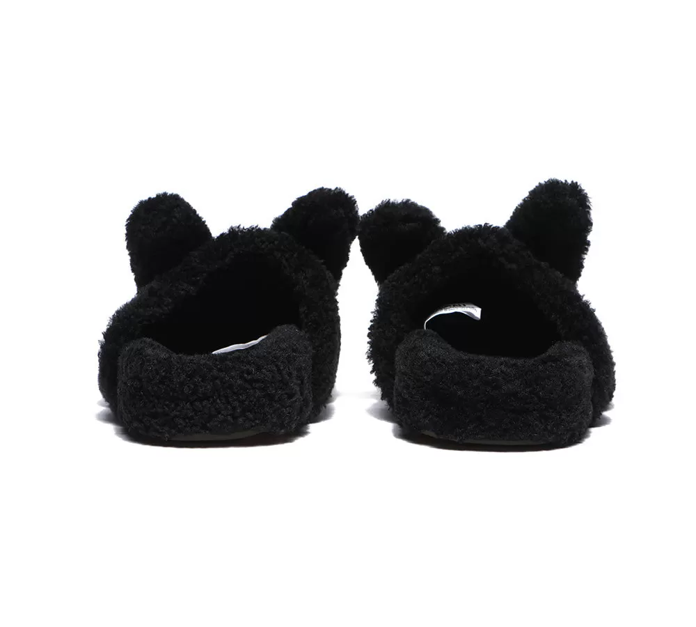 EVERAU Sheepskin Wool Slippers Women Fluffy Bunny