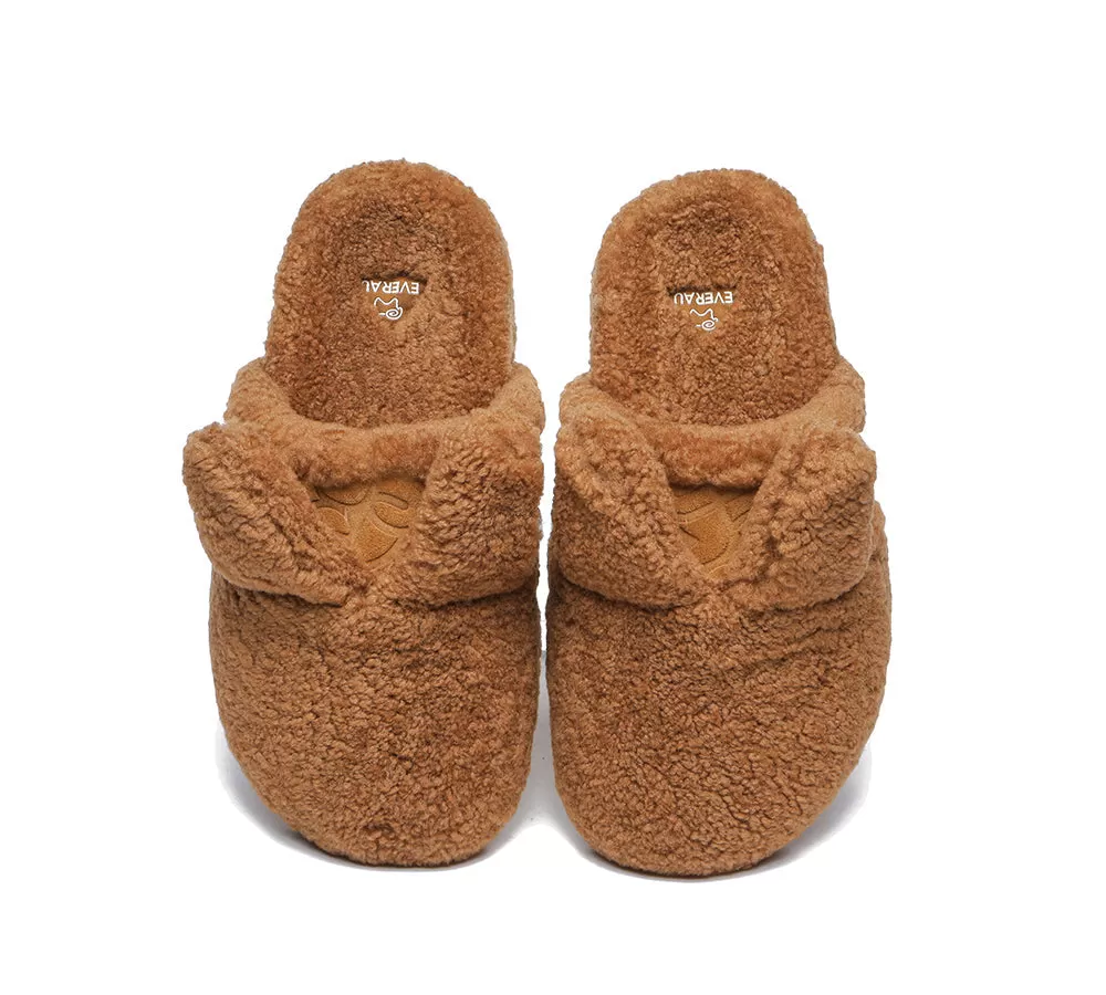 EVERAU Sheepskin Wool Slippers Women Fluffy Bunny