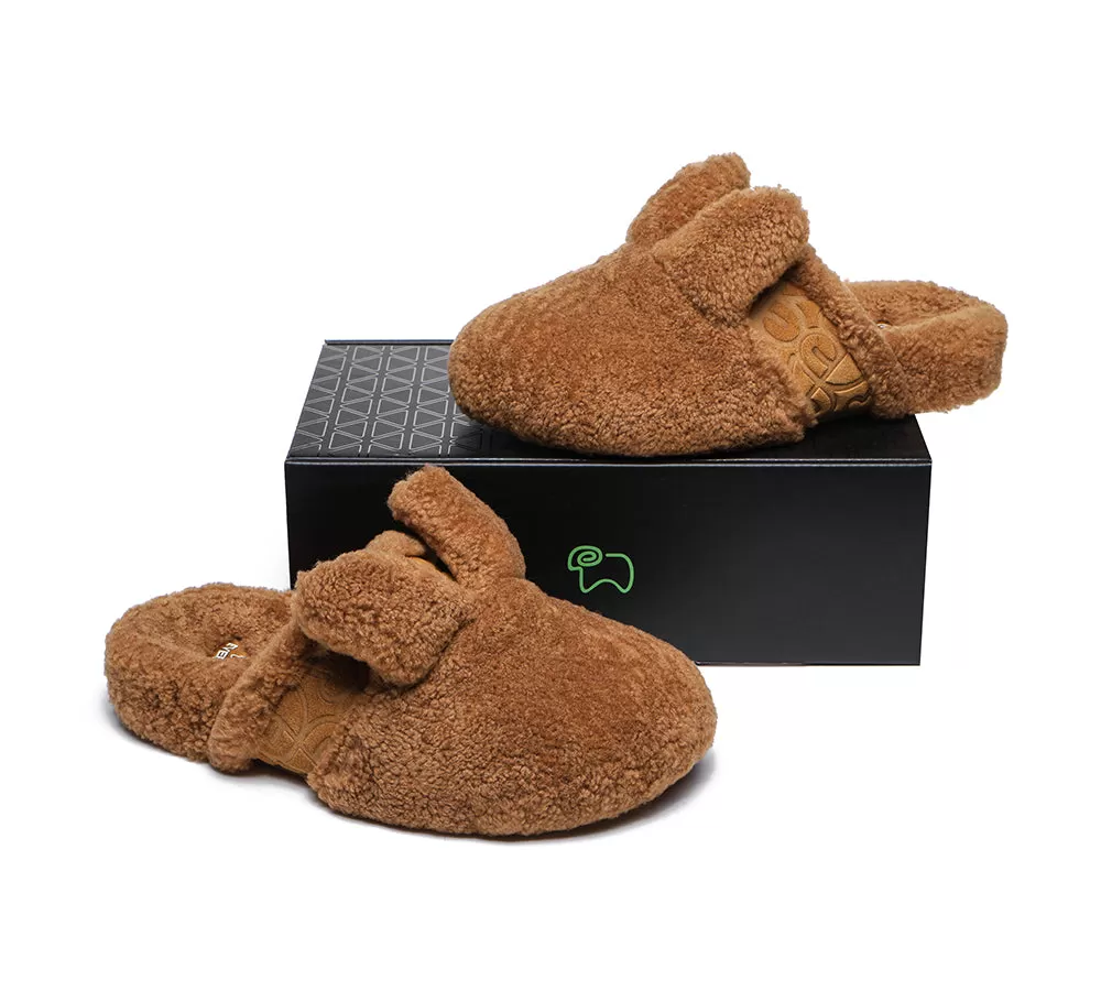 EVERAU Sheepskin Wool Slippers Women Fluffy Bunny