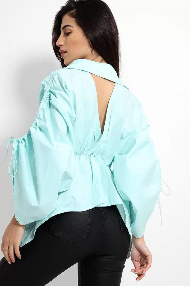 Exaggerated Drawstring Sleeves Peplum Blouse