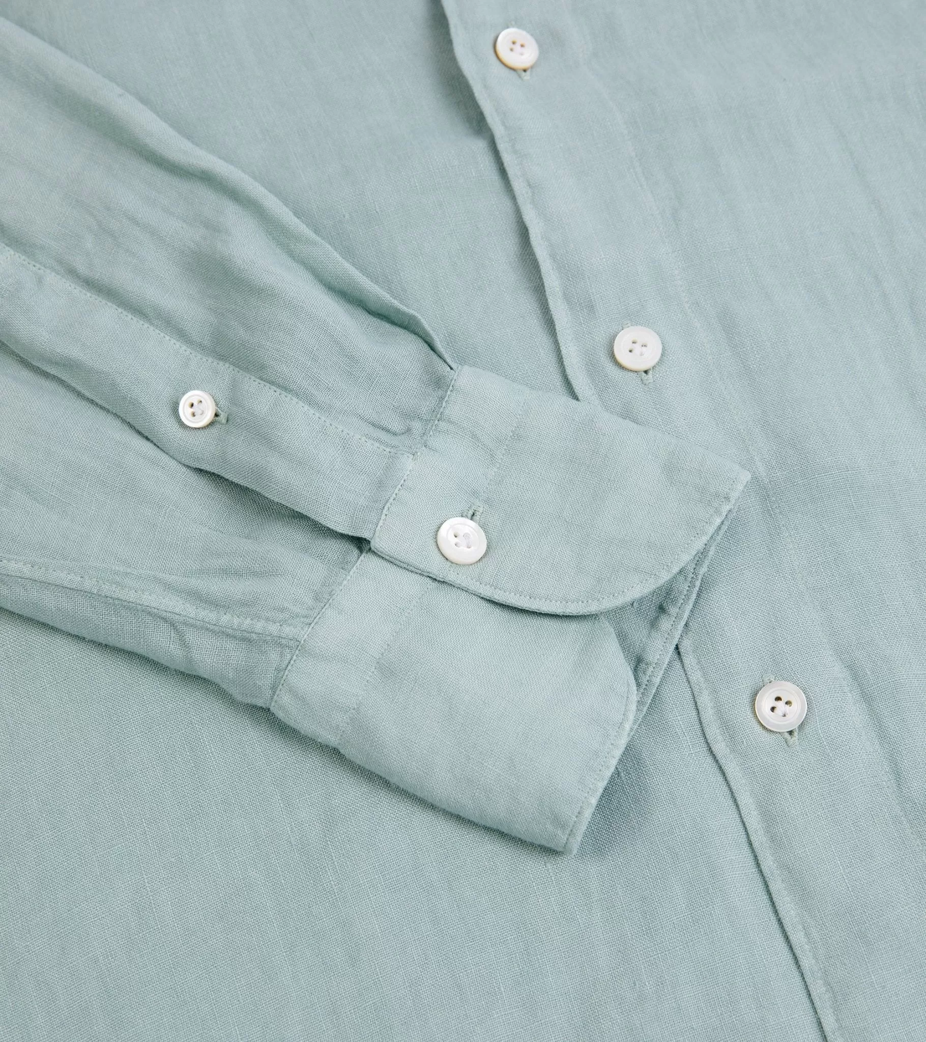 Finamore Gaeta Linen Luigi Sport Shirt: Green