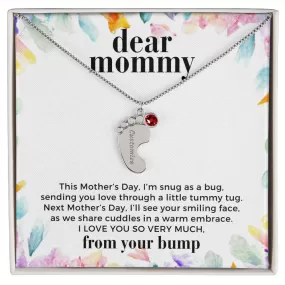 First Mother's Day Gift From the Bump Baby Feet Necklace with Birthstone