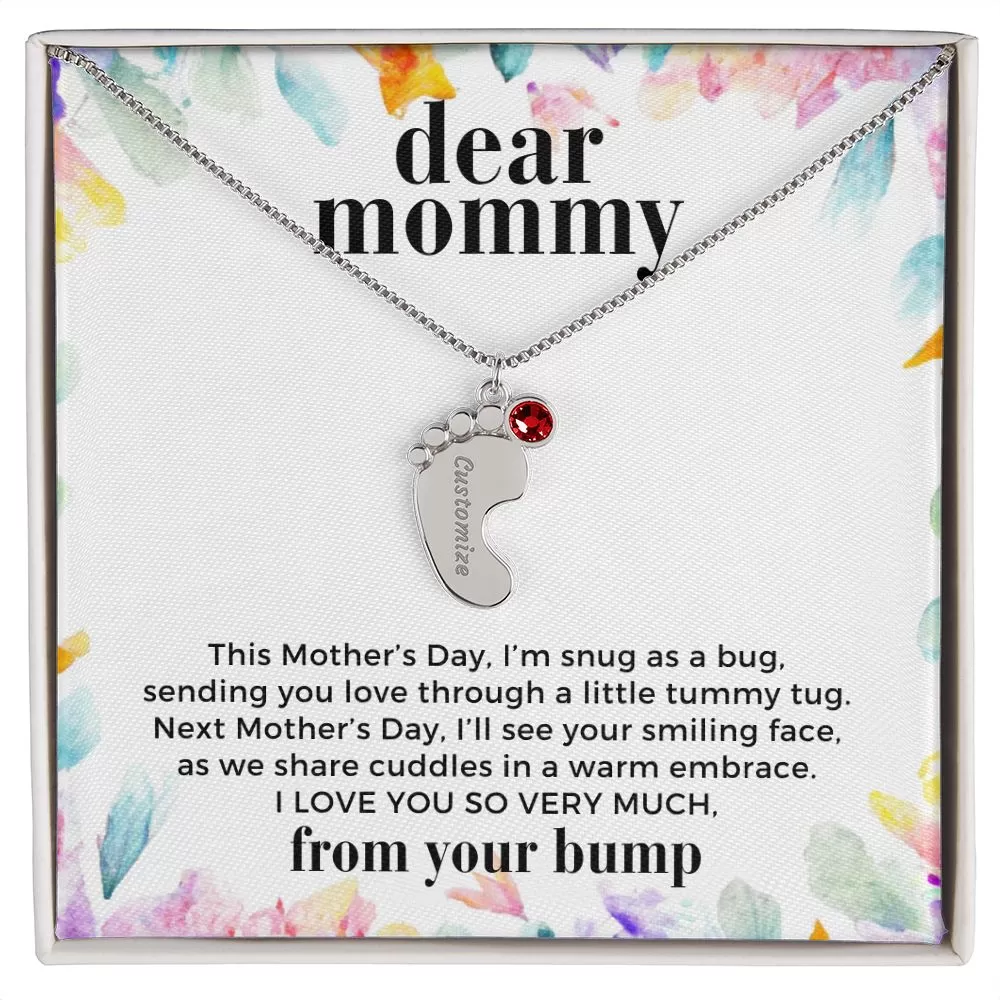 First Mother's Day Gift From the Bump Baby Feet Necklace with Birthstone