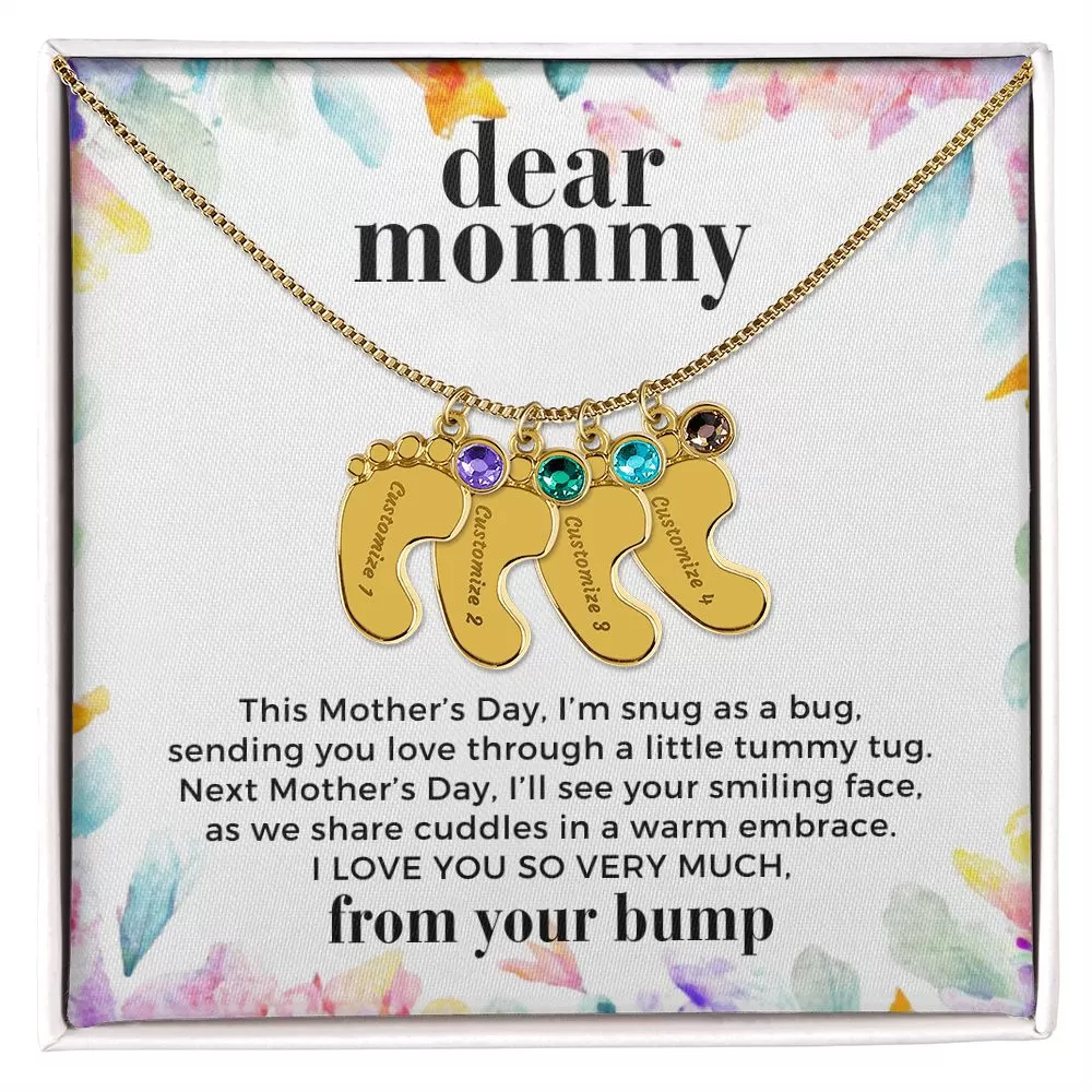 First Mother's Day Gift From the Bump Baby Feet Necklace with Birthstone