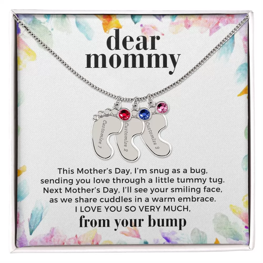 First Mother's Day Gift From the Bump Baby Feet Necklace with Birthstone