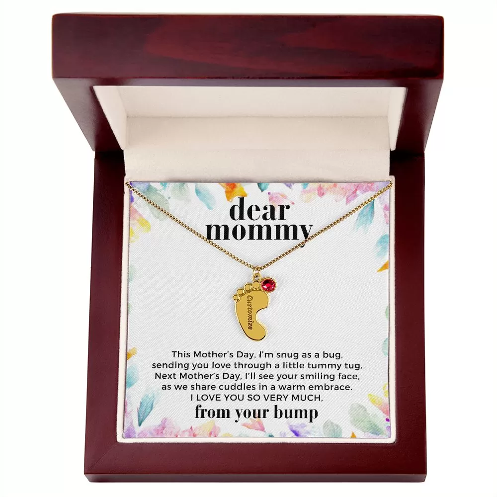 First Mother's Day Gift From the Bump Baby Feet Necklace with Birthstone