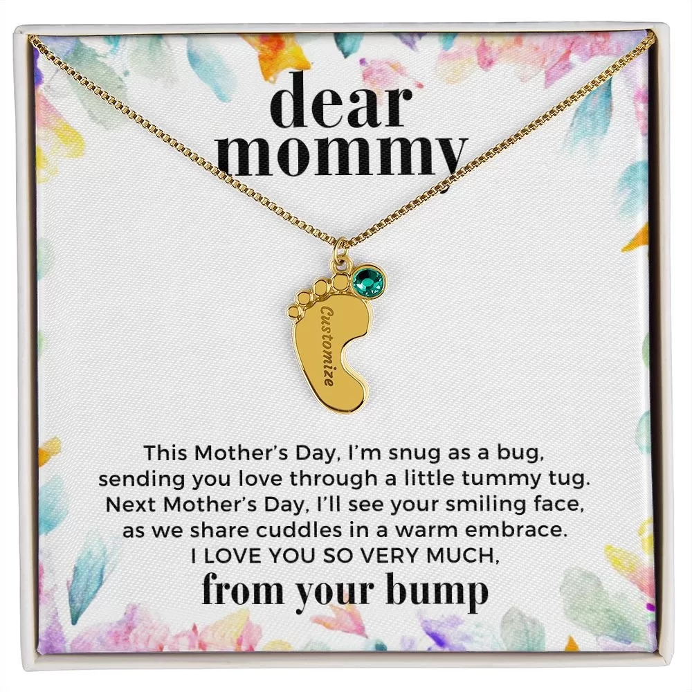 First Mother's Day Gift From the Bump Baby Feet Necklace with Birthstone