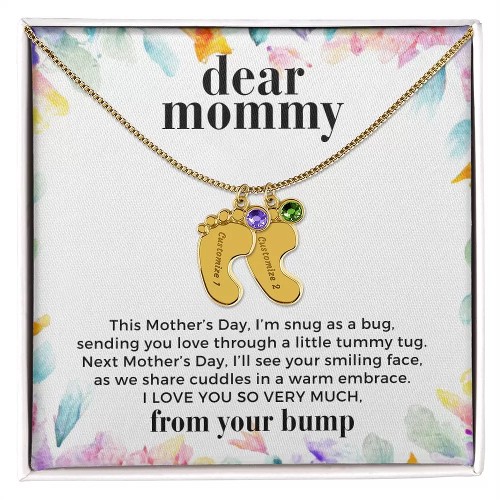 First Mother's Day Gift From the Bump Baby Feet Necklace with Birthstone