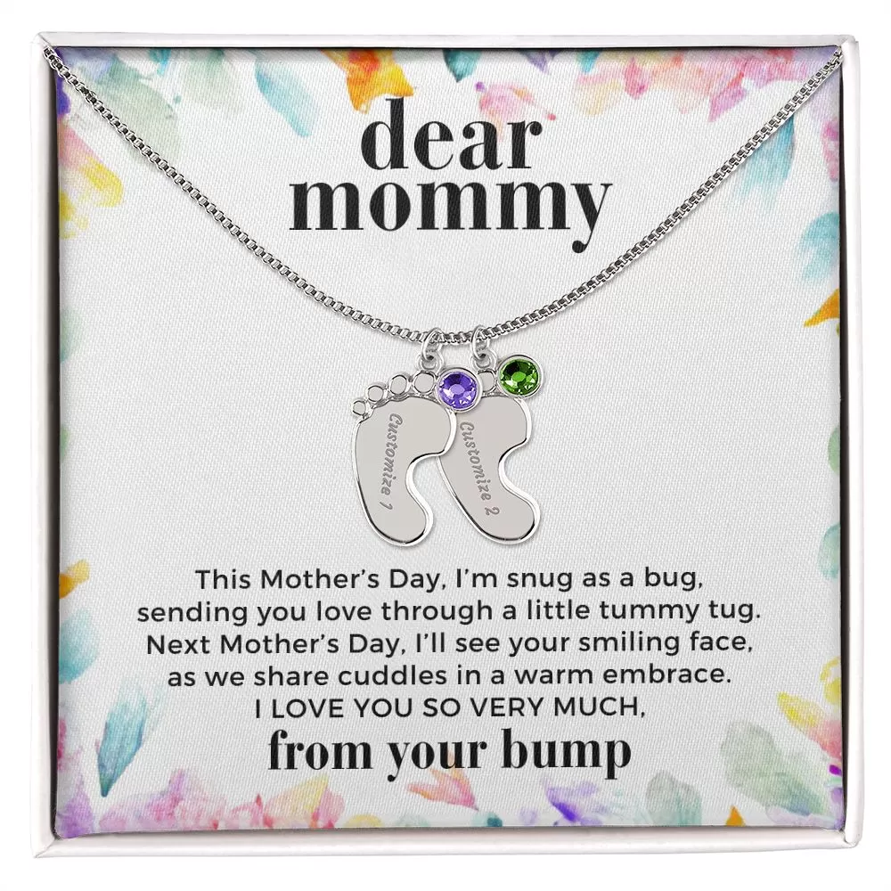 First Mother's Day Gift From the Bump Baby Feet Necklace with Birthstone