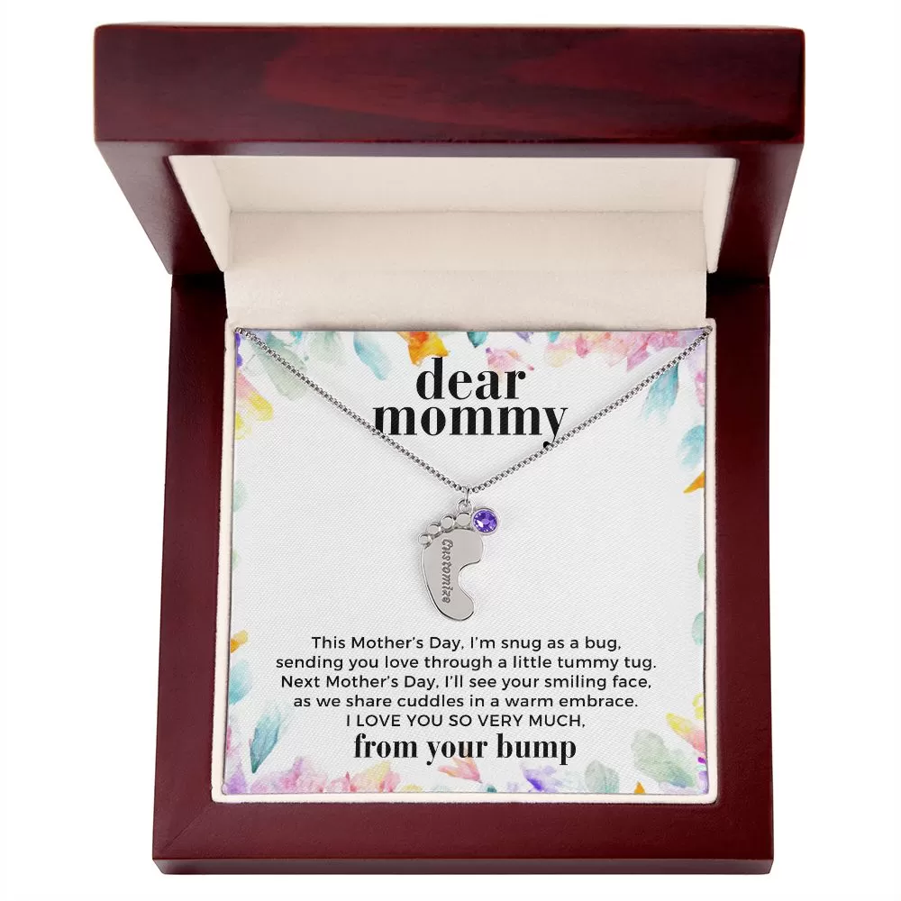 First Mother's Day Gift From the Bump Baby Feet Necklace with Birthstone