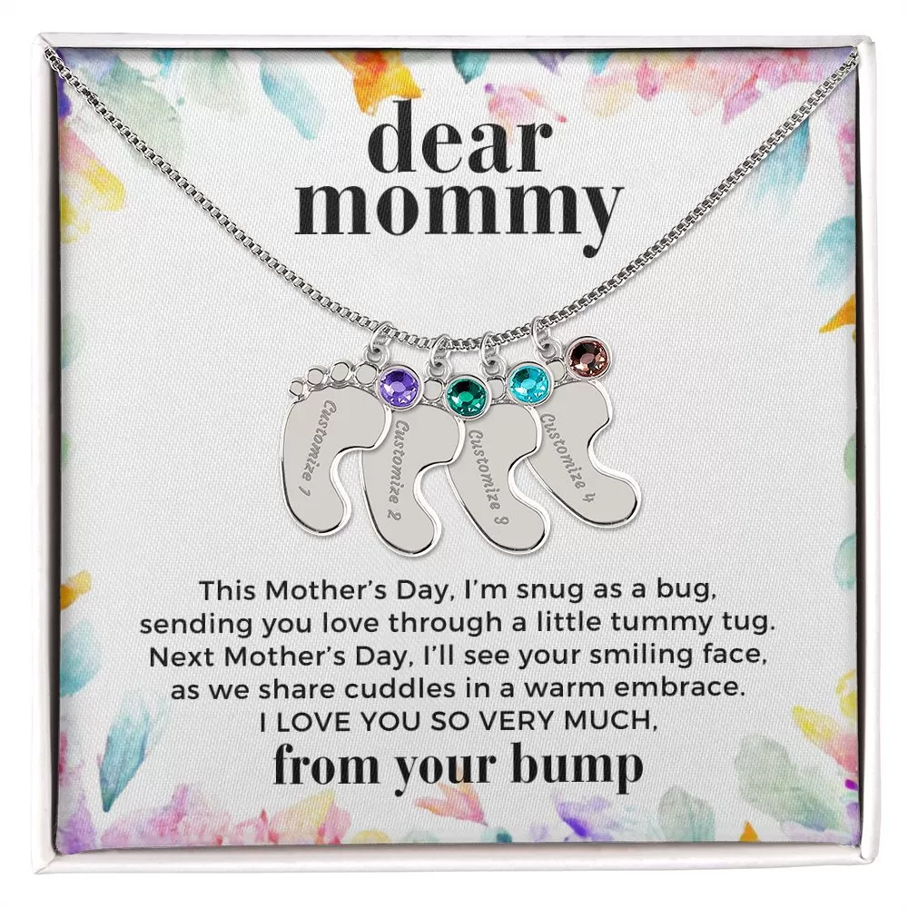 First Mother's Day Gift From the Bump Baby Feet Necklace with Birthstone