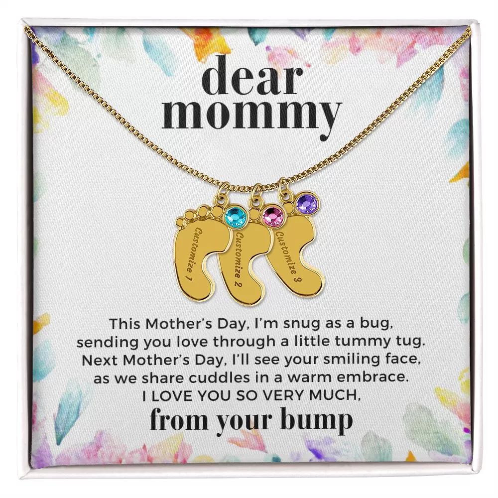 First Mother's Day Gift From the Bump Baby Feet Necklace with Birthstone