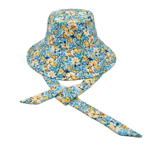 Flower Patterned Chin Tie Bucket Hat