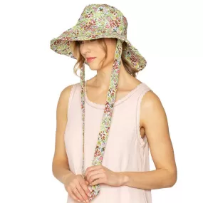 Flower Patterned Chin Tie Bucket Hat