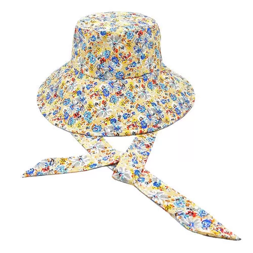 Flower Patterned Chin Tie Bucket Hat