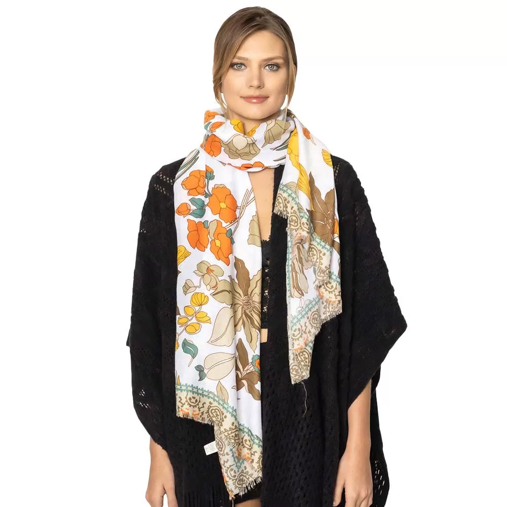 Flower Printed Oblong Scarf