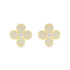 Four Petal Flower Diamond Pave Stud Earrings